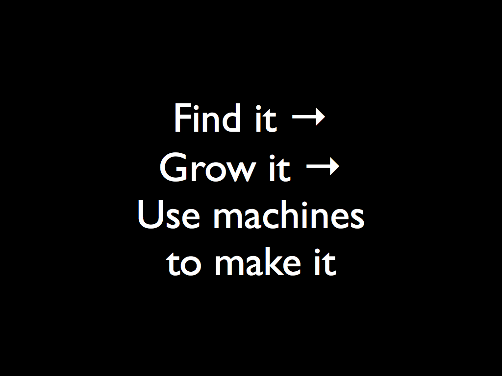 Find it →  Grow it →  Use machines  to make it