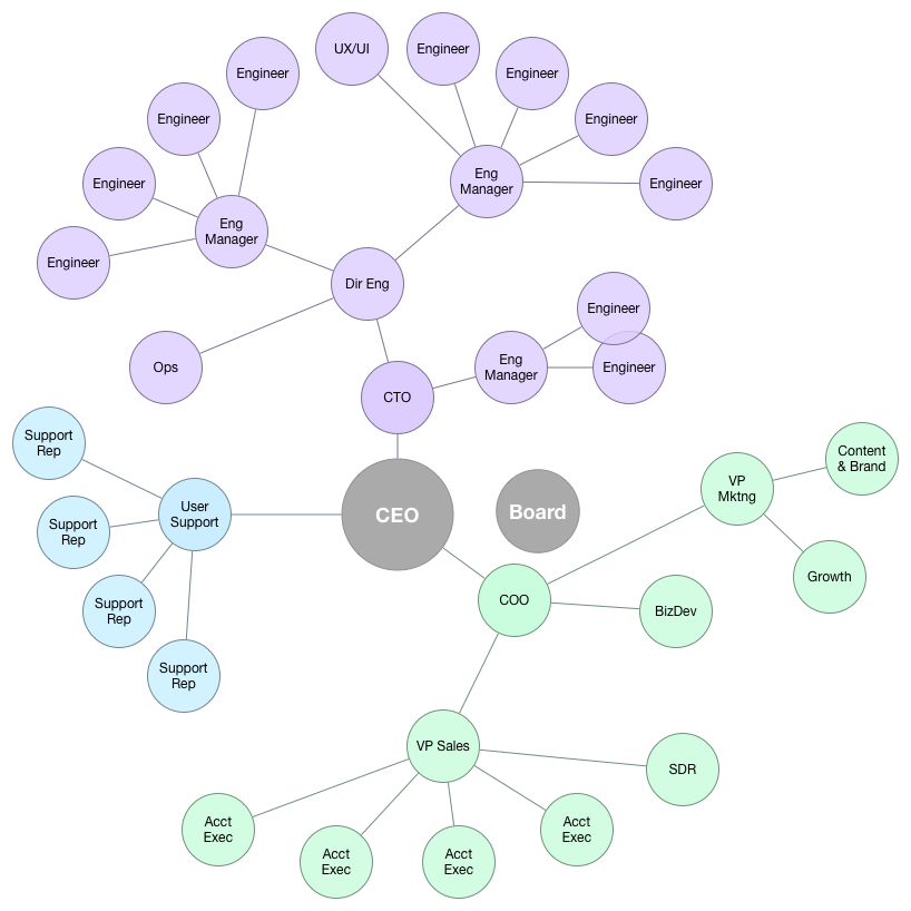 circular org chart, CEO and board in the middle, ICs on the outside