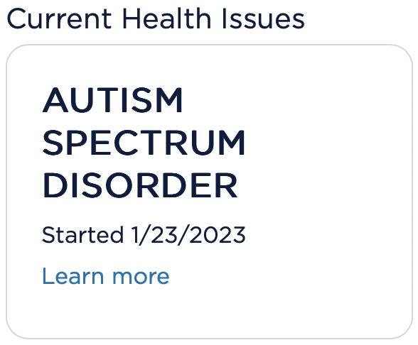 screenshot of
Kaiser Permanente website, showing 'Autism Spectrum Disorder'
under 'Health Conditions'